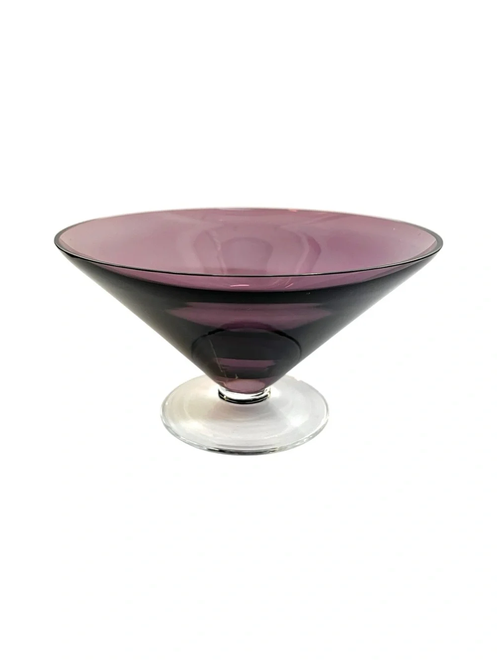 Vintage MCM Amethyst Purple Art Glass Pedestal Bowl Centerpiece Compote Dish